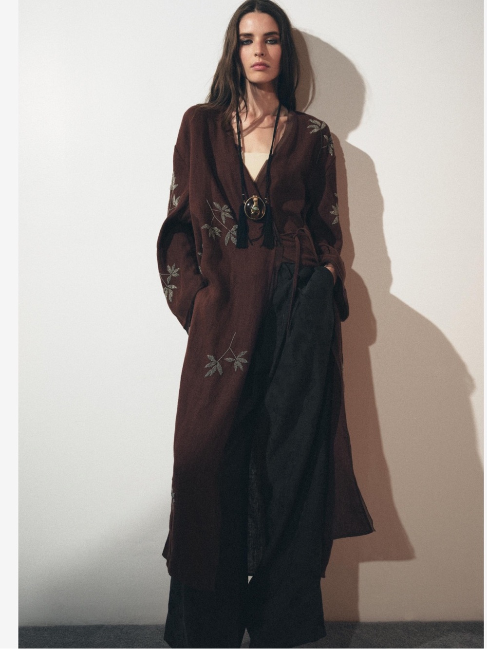 ZARA ZW Collection Kimono Linen Embroidered Beaded Medium NWT $270 Size M